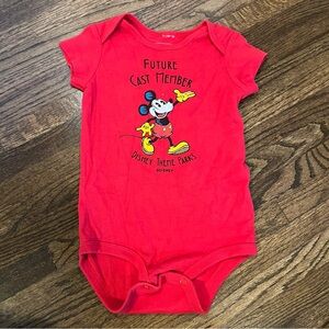 Disney Theme Parks Future Cast Member Red Mickey Mouse Onesie Bodysuit 24M VGUC